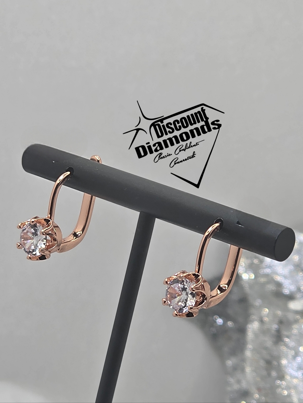 Round White Diamond Huggie Earrings 14K Rose Gold On 925 Silver - Picture 8 of 8